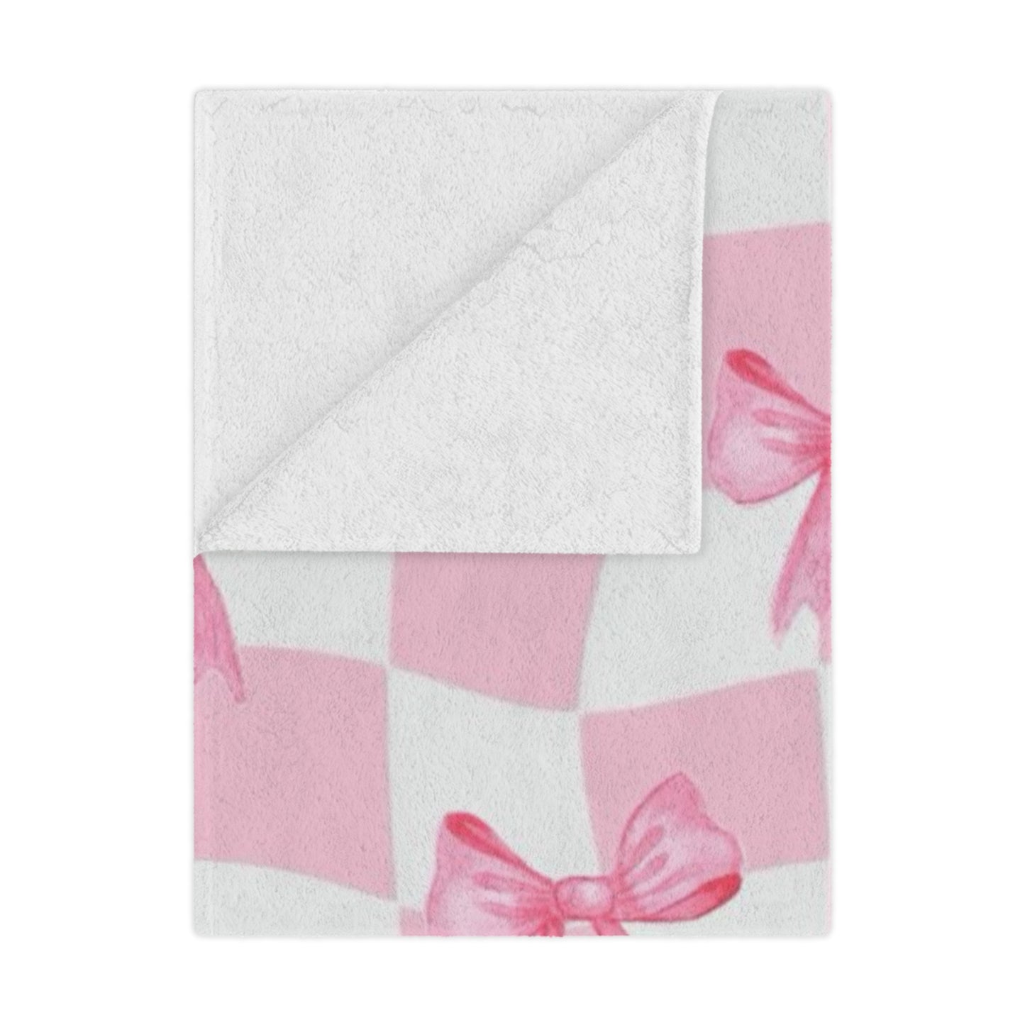 Pink Bow with Checkers - Minky Blanket