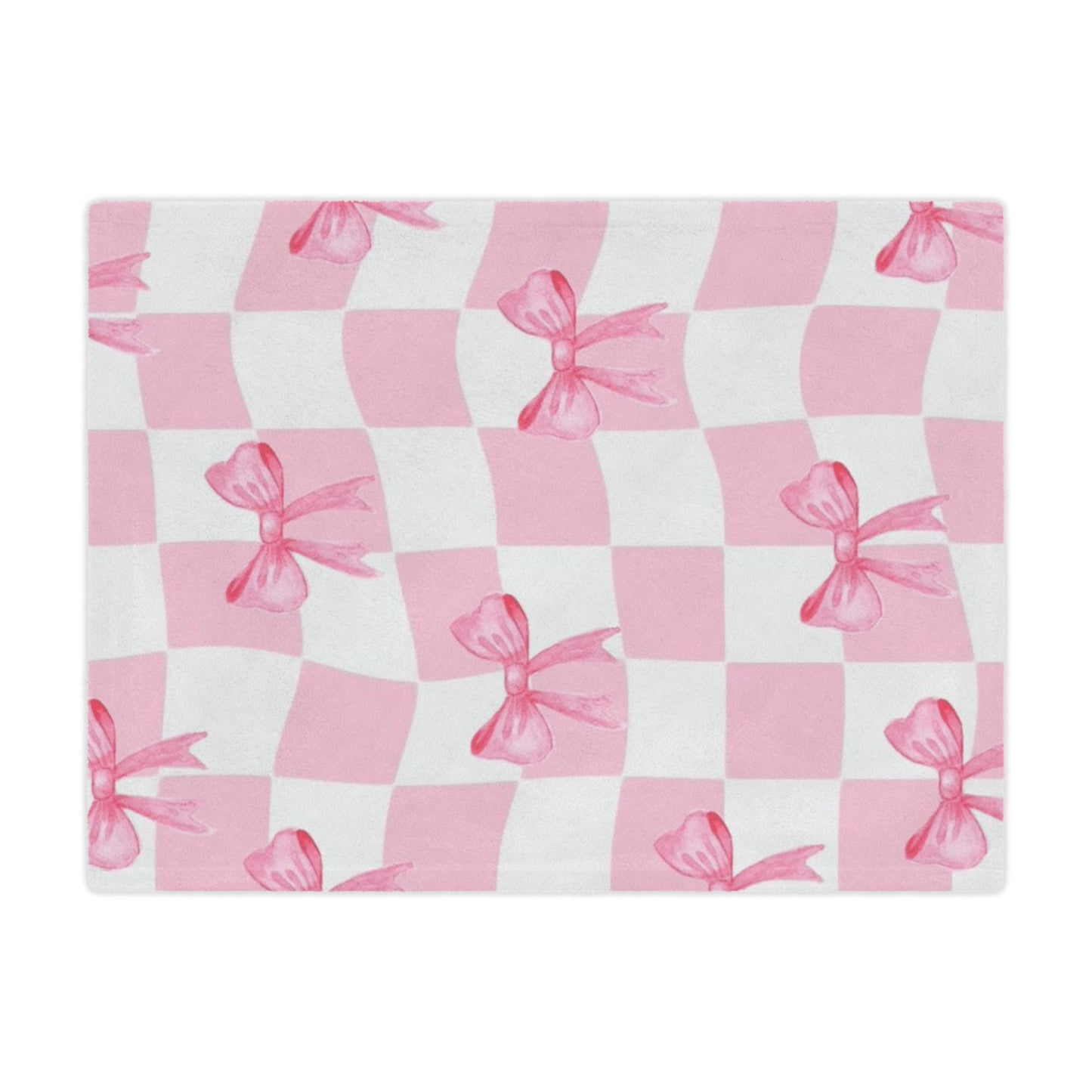 Pink Bow with Checkers - Minky Blanket