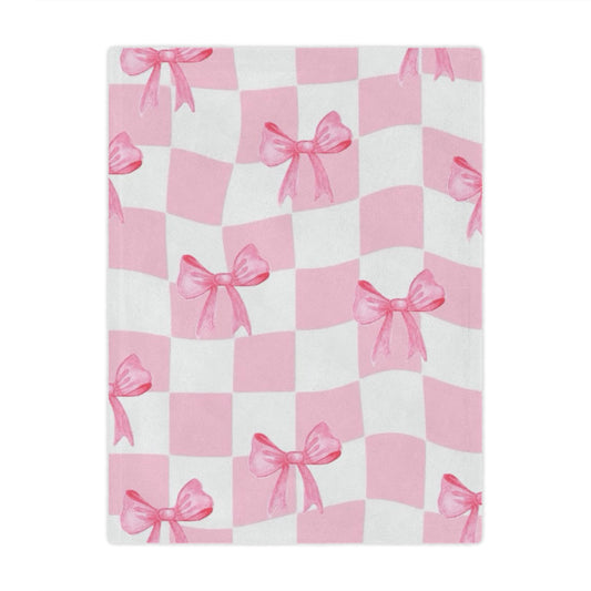 Pink Bow with Checkers - Minky Blanket